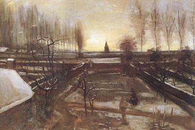 Vincent Van Gogh The Parsonage Garden at Nuenen in the Snow (nn04) oil painting picture